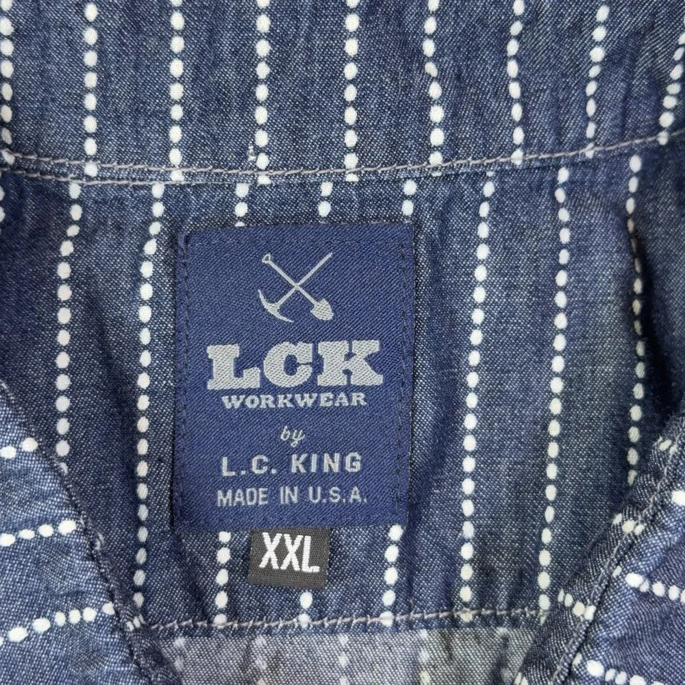 LC King Wabash Stripe Short Sleeve Shirt Mens XXL Blue Workwear USA Made Denim